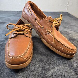 Share Bass Badger 2-Eye Boat Shoes Men's 13M Tan Brown Leather Slip On Loafers